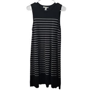 Autumn Cashmere 100% Cashmere Breton Stripe Sleeveless Swing Dress In Coal S